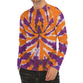 Purple And Orange Spider Tie Dye Print Men's Long Sleeve Rash Guard