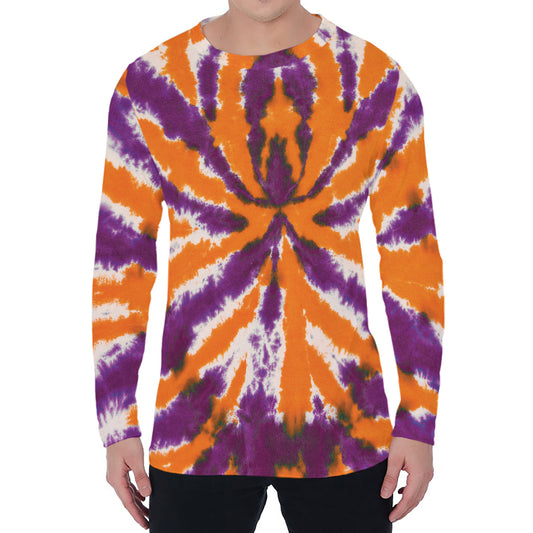 Purple And Orange Spider Tie Dye Print Men's Long Sleeve T-Shirt