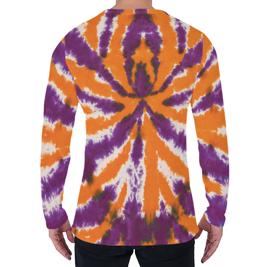 Purple And Orange Spider Tie Dye Print Men's Long Sleeve T-Shirt