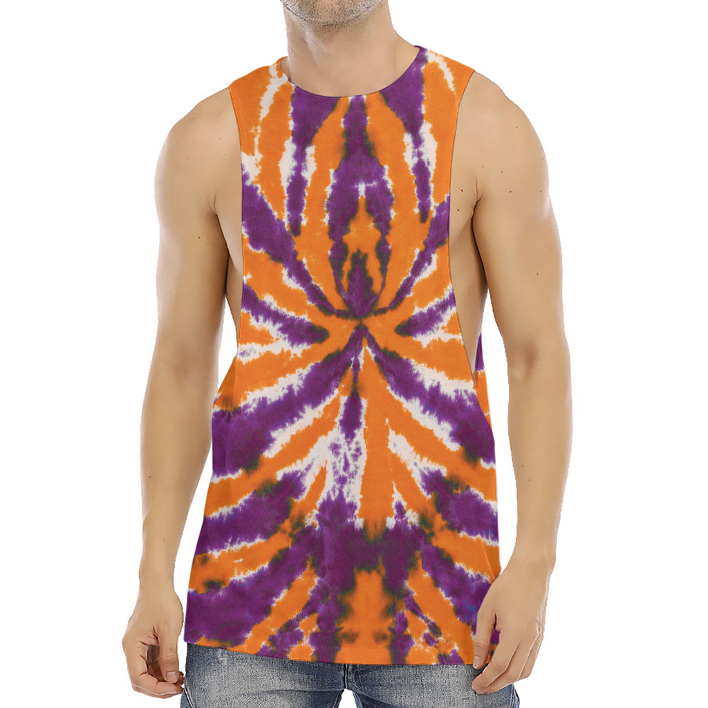 Purple And Orange Spider Tie Dye Print Men's Muscle Tank Top
