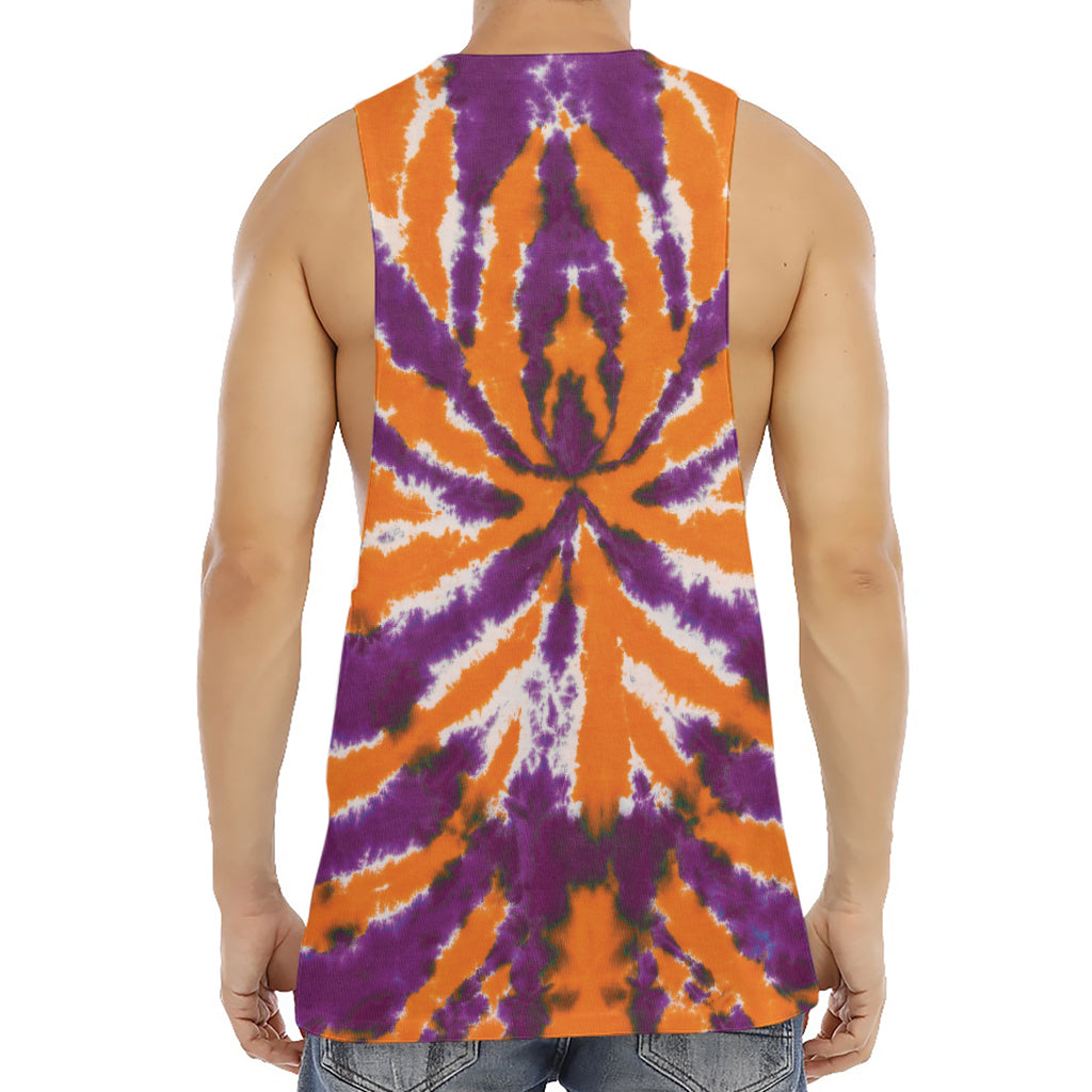 Purple And Orange Spider Tie Dye Print Men's Muscle Tank Top