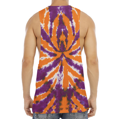 Purple And Orange Spider Tie Dye Print Men's Muscle Tank Top