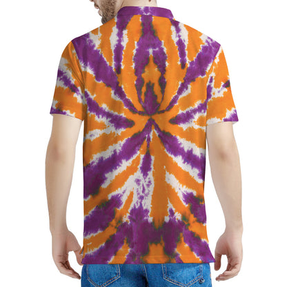 Purple And Orange Spider Tie Dye Print Men's Polo Shirt