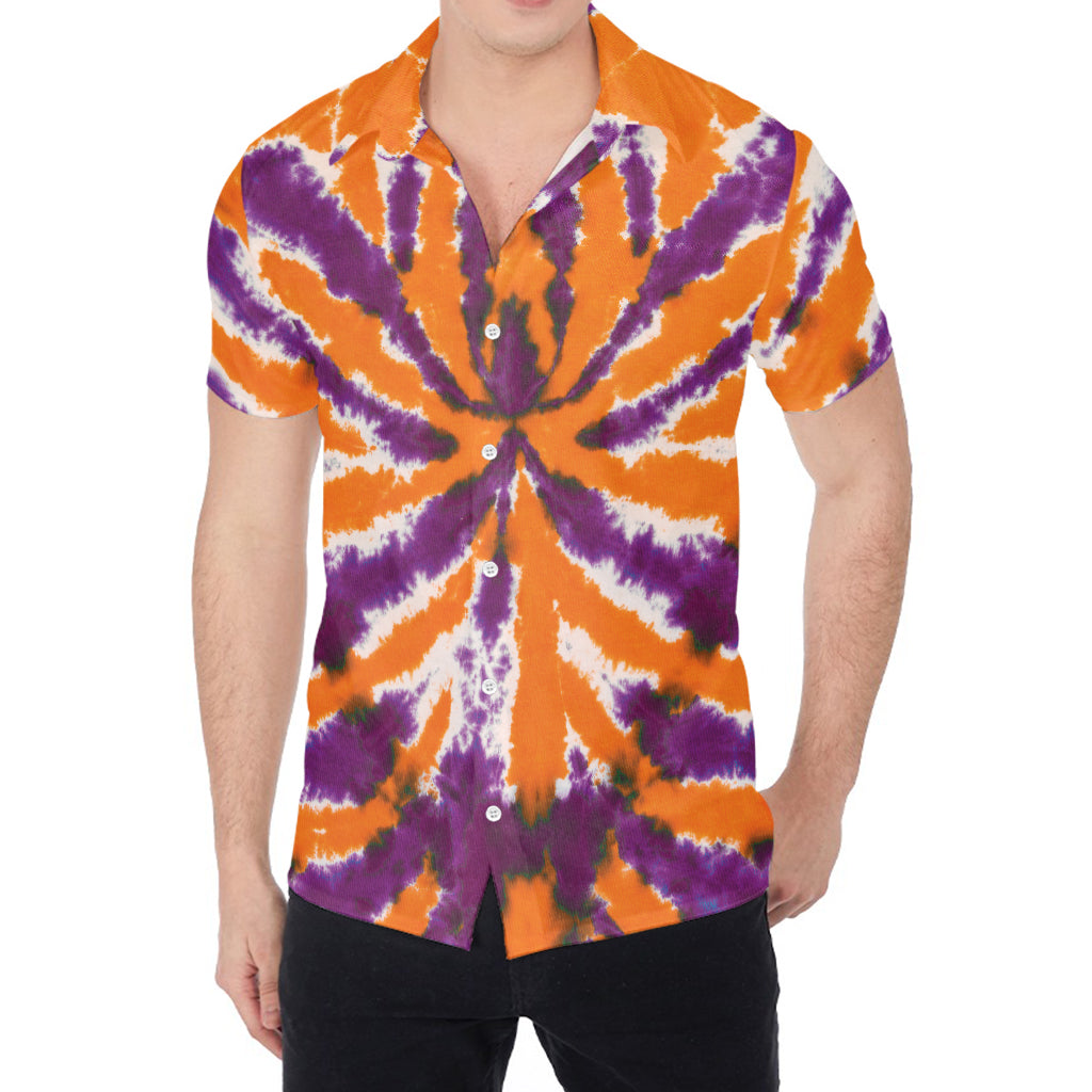 Purple And Orange Spider Tie Dye Print Men's Shirt