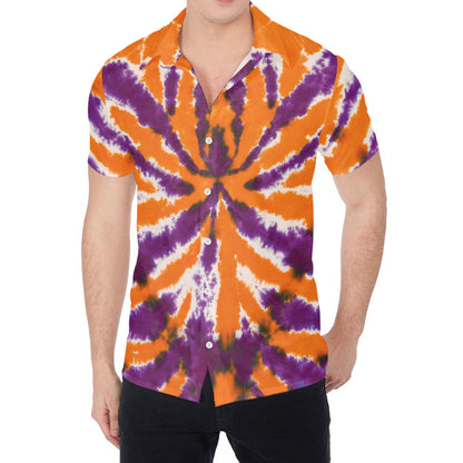Purple And Orange Spider Tie Dye Print Men's Shirt