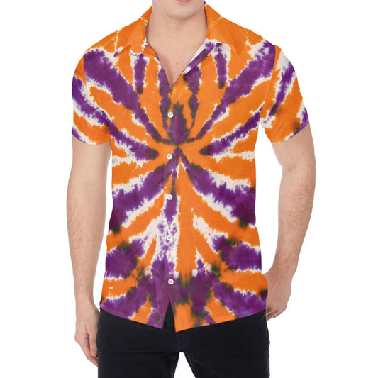 Purple And Orange Spider Tie Dye Print Men's Shirt