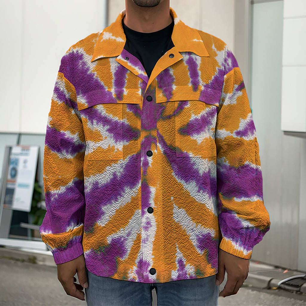 Purple And Orange Spider Tie Dye Print Men's Shirt Jacket