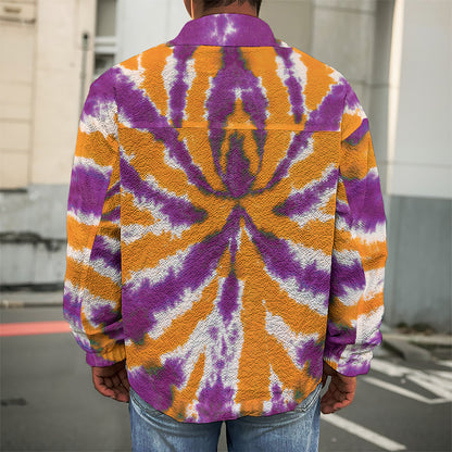Purple And Orange Spider Tie Dye Print Men's Shirt Jacket
