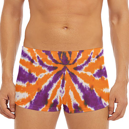 Purple And Orange Spider Tie Dye Print Men's Short Boxer Briefs
