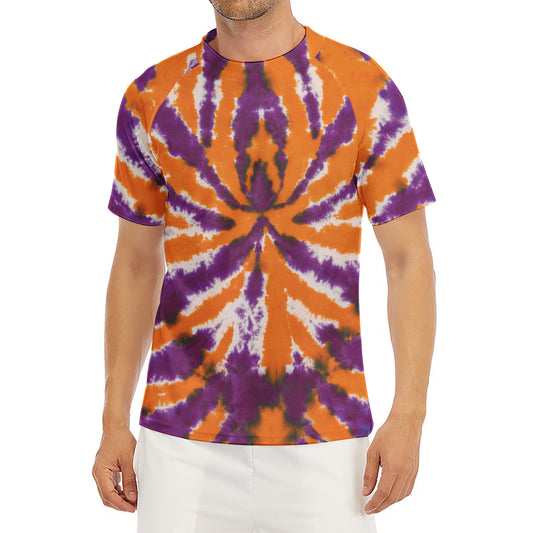 Purple And Orange Spider Tie Dye Print Men's Short Sleeve Rash Guard