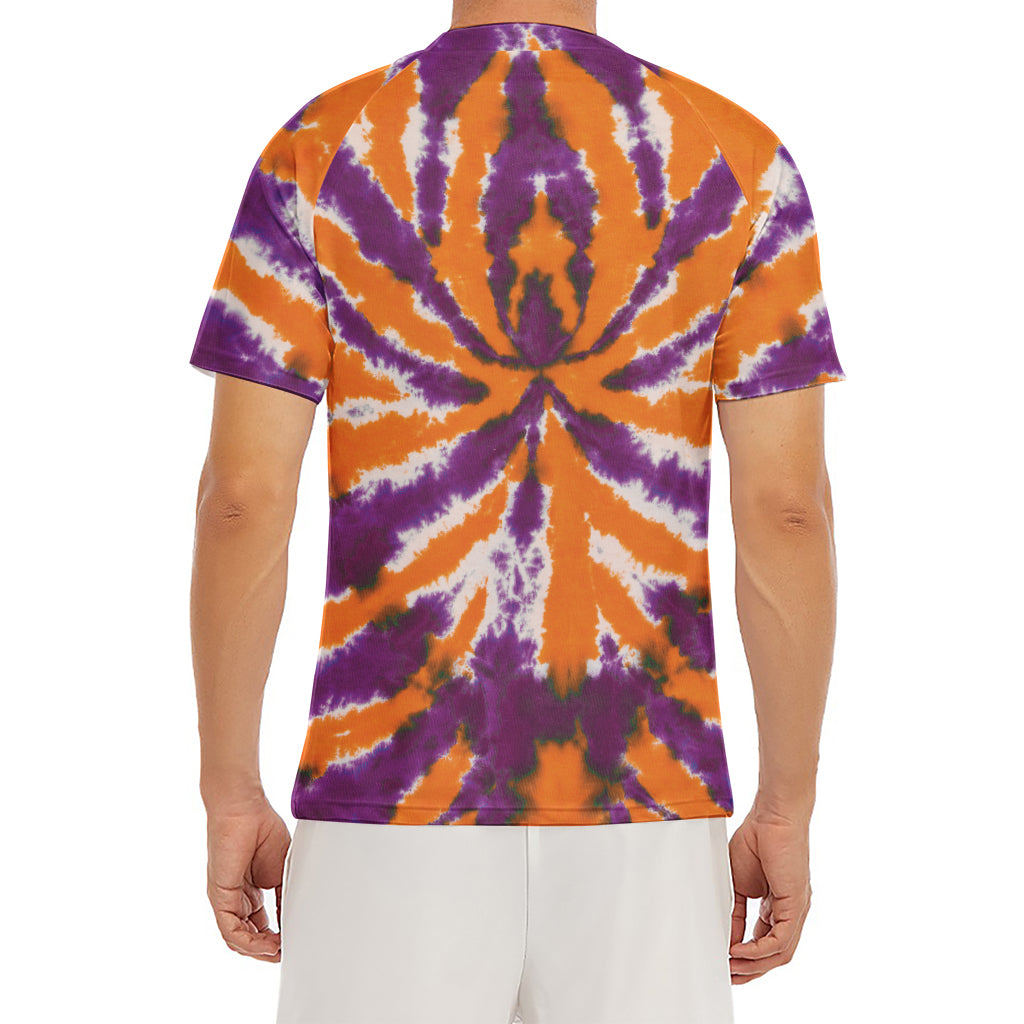 Purple And Orange Spider Tie Dye Print Men's Short Sleeve Rash Guard
