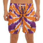 Purple And Orange Spider Tie Dye Print Men's Split Running Shorts