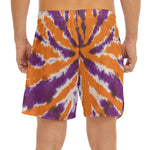Purple And Orange Spider Tie Dye Print Men's Split Running Shorts