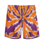 Purple And Orange Spider Tie Dye Print Men's Sports Shorts