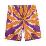 Purple And Orange Spider Tie Dye Print Men's Sports Shorts