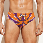 Purple And Orange Spider Tie Dye Print Men's Swim Briefs