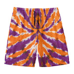 Purple And Orange Spider Tie Dye Print Men's Swim Trunks