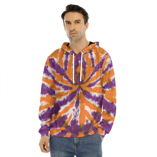 Purple And Orange Spider Tie Dye Print Men's Velvet Pullover Hoodie
