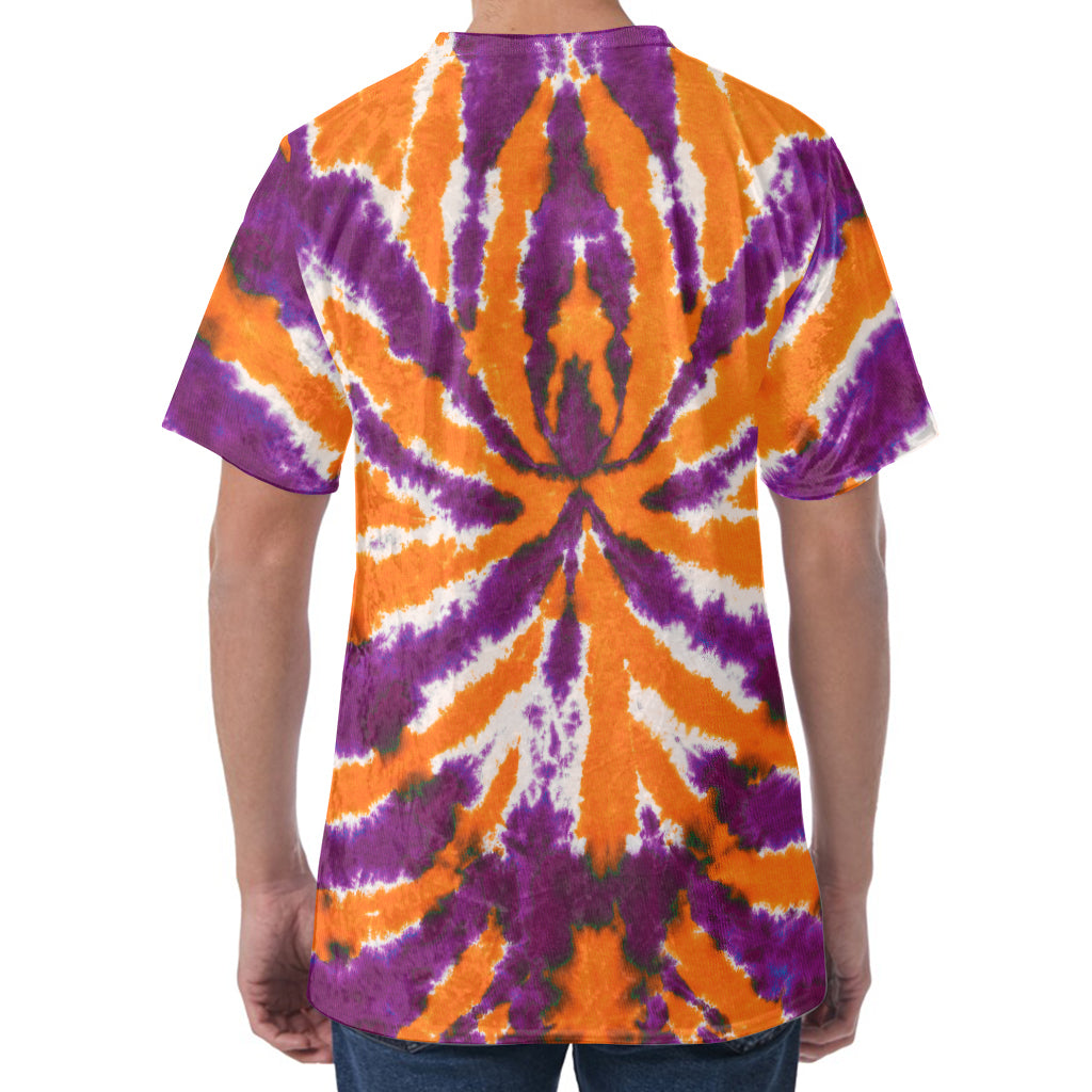 Purple And Orange Spider Tie Dye Print Men's Velvet T-Shirt