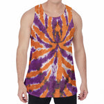 Purple And Orange Spider Tie Dye Print Men's Velvet Tank Top