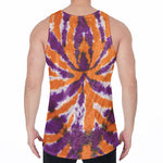 Purple And Orange Spider Tie Dye Print Men's Velvet Tank Top