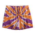 Purple And Orange Spider Tie Dye Print Mesh Shorts