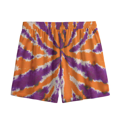 Purple And Orange Spider Tie Dye Print Mesh Shorts
