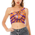 Purple And Orange Spider Tie Dye Print One Shoulder Crop Top