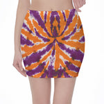 Purple And Orange Spider Tie Dye Print Pencil Mini Skirt
