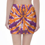 Purple And Orange Spider Tie Dye Print Pencil Mini Skirt