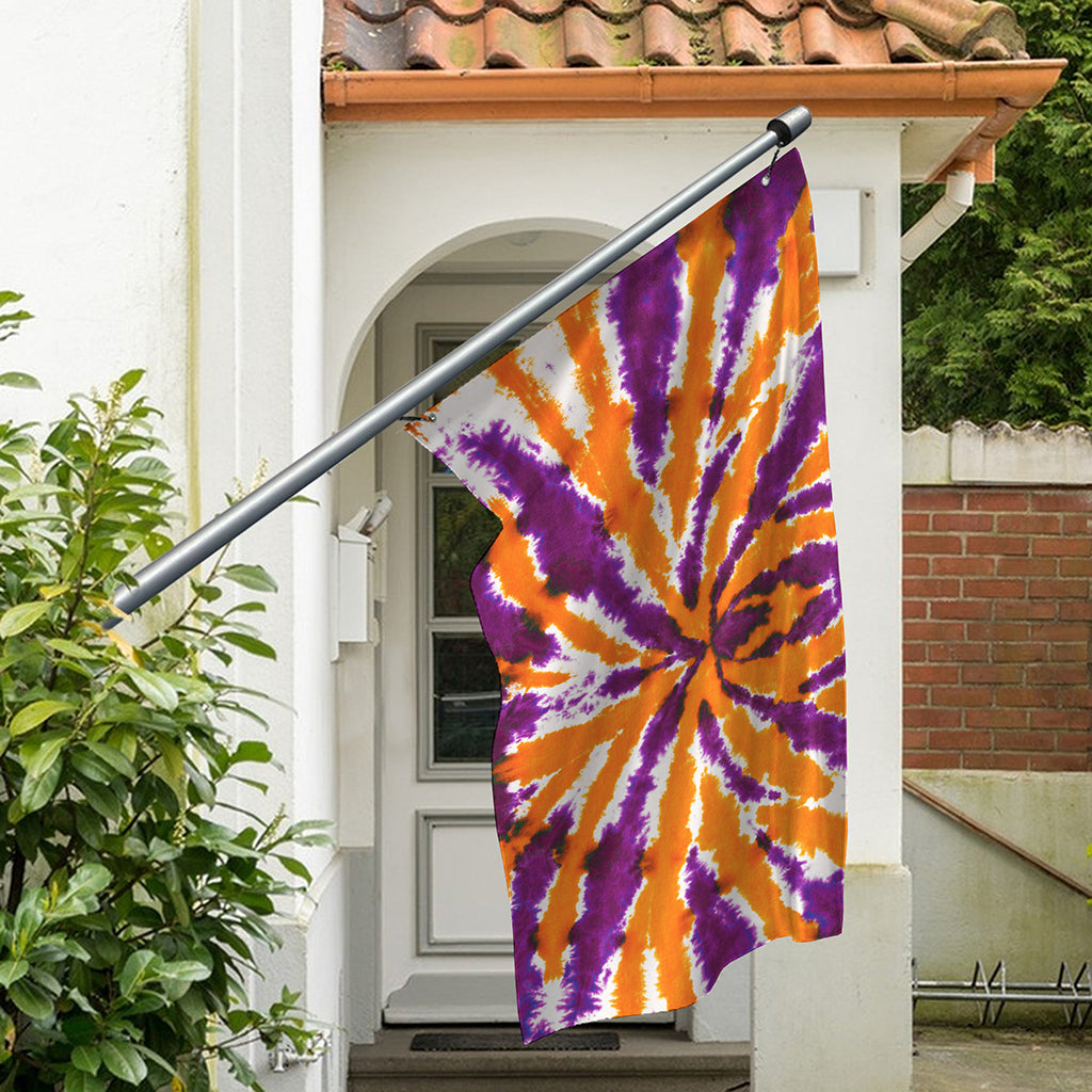 Purple And Orange Spider Tie Dye Print Polyester Flag