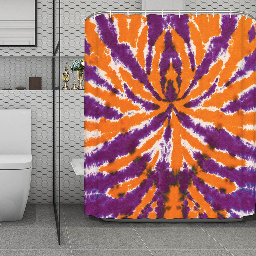 Purple And Orange Spider Tie Dye Print Polyester Shower Curtain