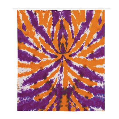 Purple And Orange Spider Tie Dye Print Polyester Shower Curtain