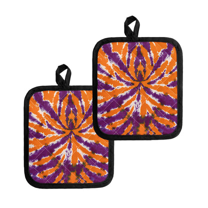 Purple And Orange Spider Tie Dye Print Pot Holders