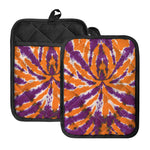 Purple And Orange Spider Tie Dye Print Pot Holders With Pocket