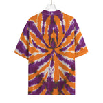 Purple And Orange Spider Tie Dye Print Rayon Hawaiian Shirt