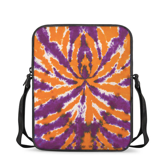 Purple And Orange Spider Tie Dye Print Rectangular Crossbody Bag