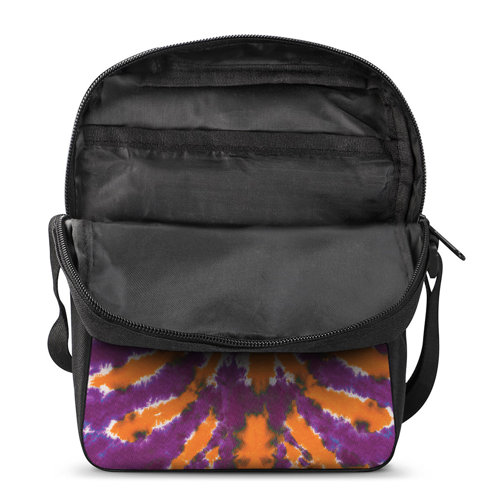 Purple And Orange Spider Tie Dye Print Rectangular Crossbody Bag