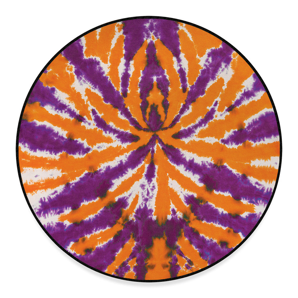 Purple And Orange Spider Tie Dye Print Round Floor Mat