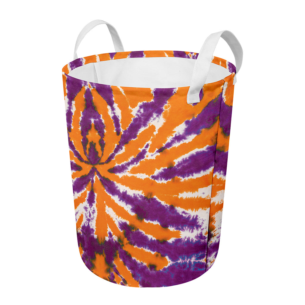 Purple And Orange Spider Tie Dye Print Round Laundry Basket