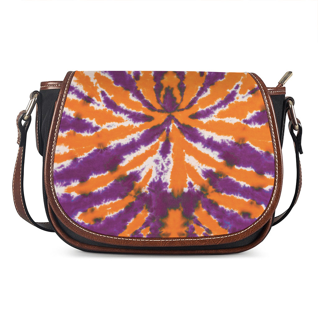 Purple And Orange Spider Tie Dye Print Saddle Bag