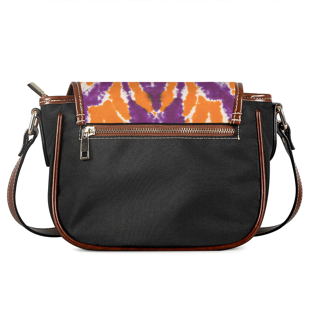 Purple And Orange Spider Tie Dye Print Saddle Bag