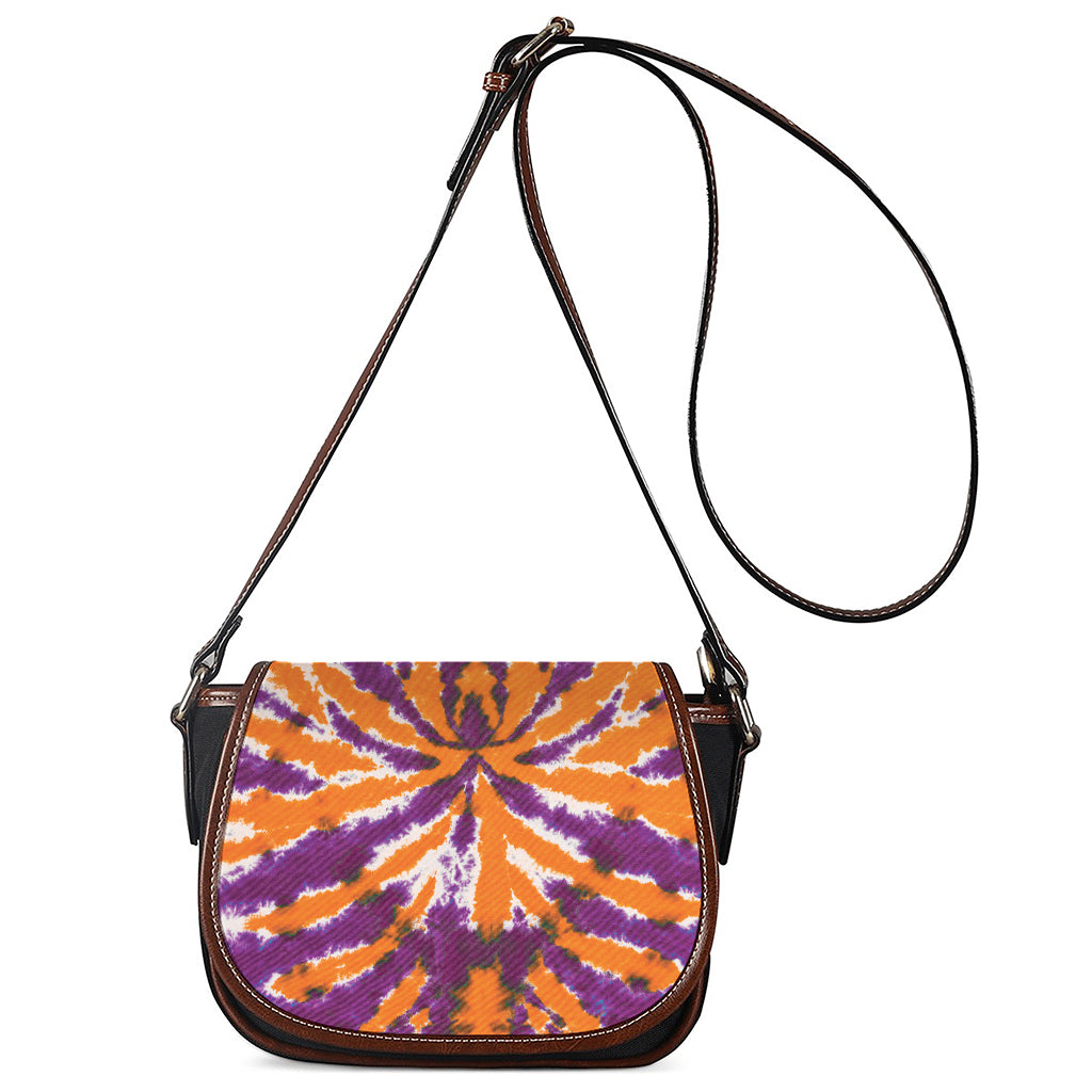 Purple And Orange Spider Tie Dye Print Saddle Bag