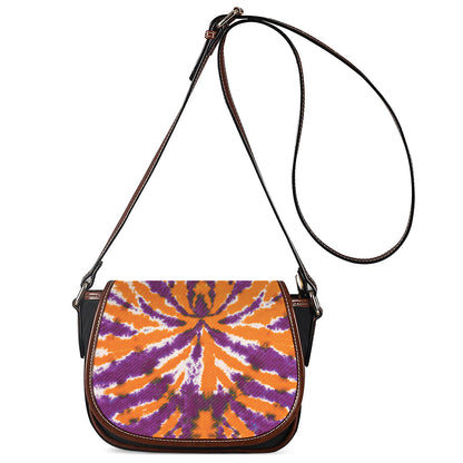 Purple And Orange Spider Tie Dye Print Saddle Bag