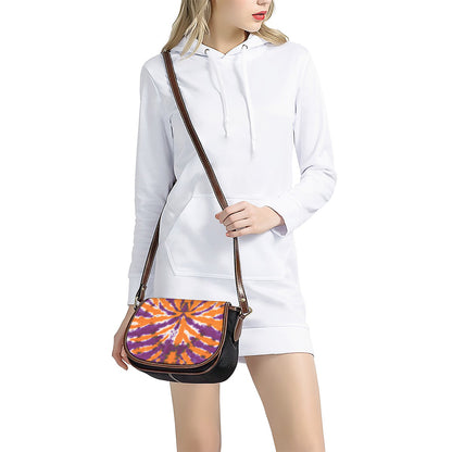 Purple And Orange Spider Tie Dye Print Saddle Bag