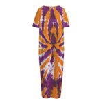 Purple And Orange Spider Tie Dye Print Short Sleeve Long Nightdress