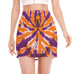 Purple And Orange Spider Tie Dye Print Side Slit Mini Skirt
