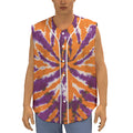Purple And Orange Spider Tie Dye Print Sleeveless Baseball Jersey