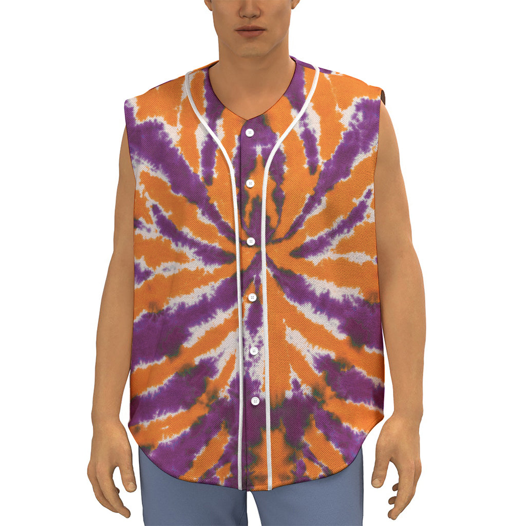 Purple And Orange Spider Tie Dye Print Sleeveless Baseball Jersey