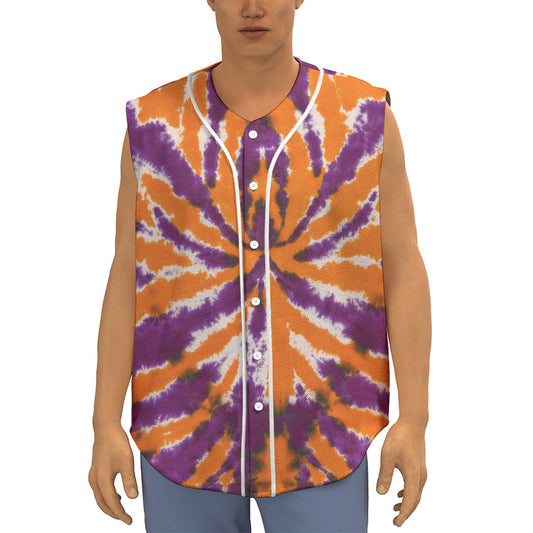 Purple And Orange Spider Tie Dye Print Sleeveless Baseball Jersey